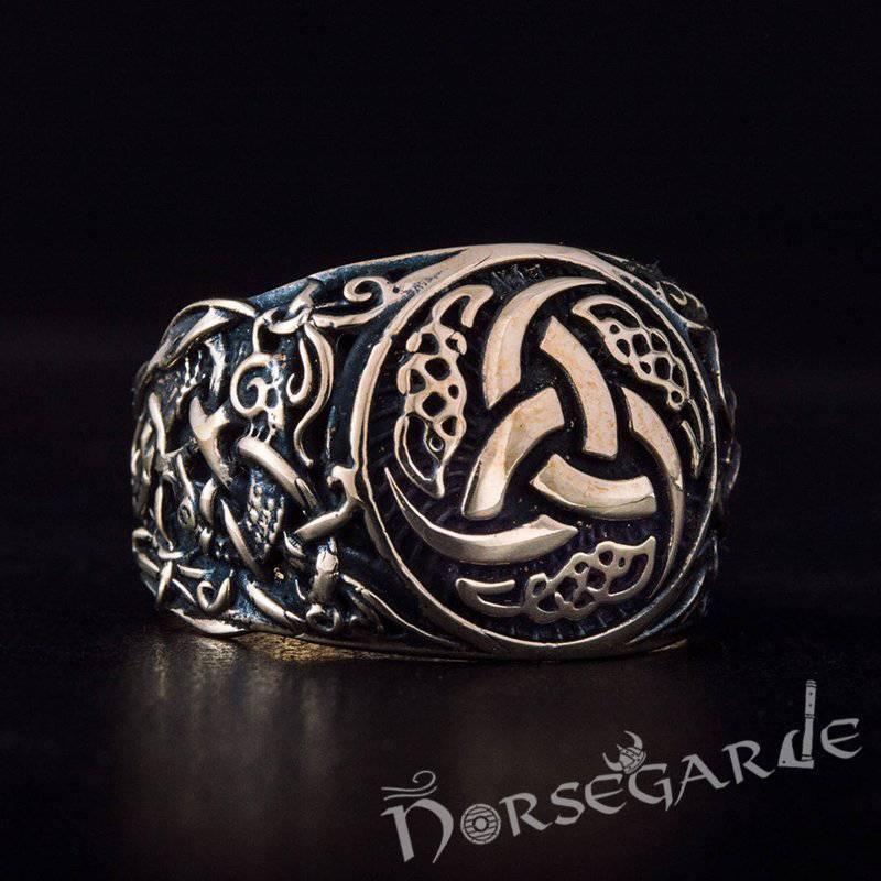 Handcrafted Horn Triskelion Mammen Style Ring - Bronze - Norsegarde
