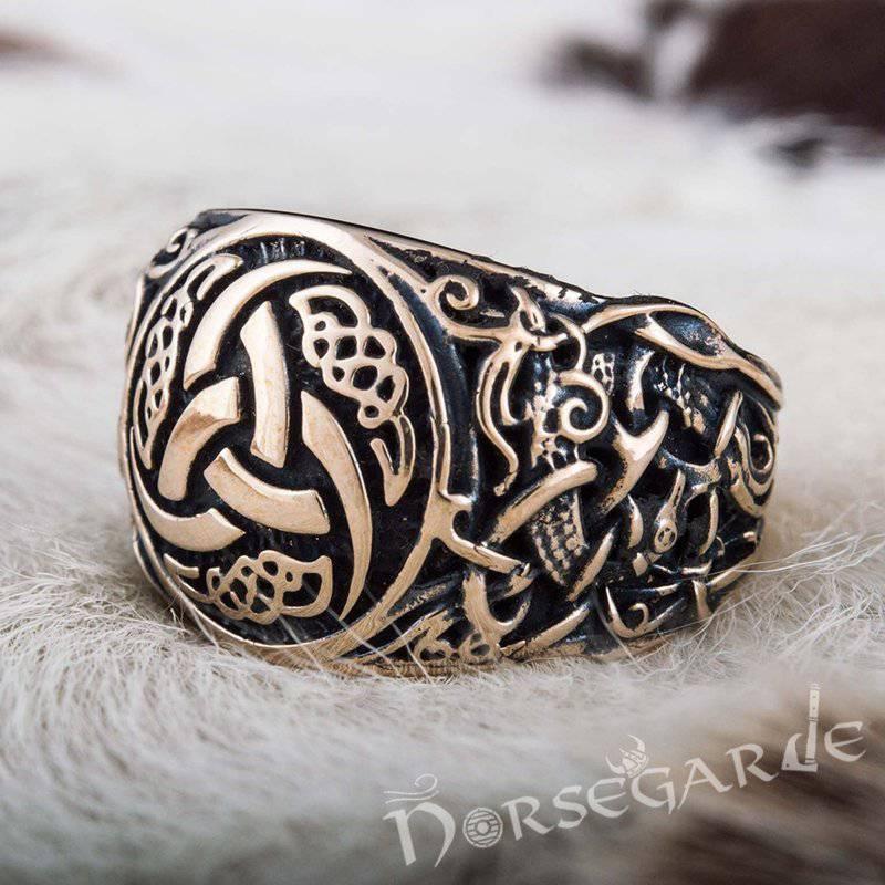 Handcrafted Horn Triskelion Mammen Style Ring - Bronze - Norsegarde