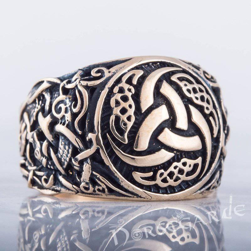 Handcrafted Horn Triskelion Mammen Style Ring - Bronze - Norsegarde