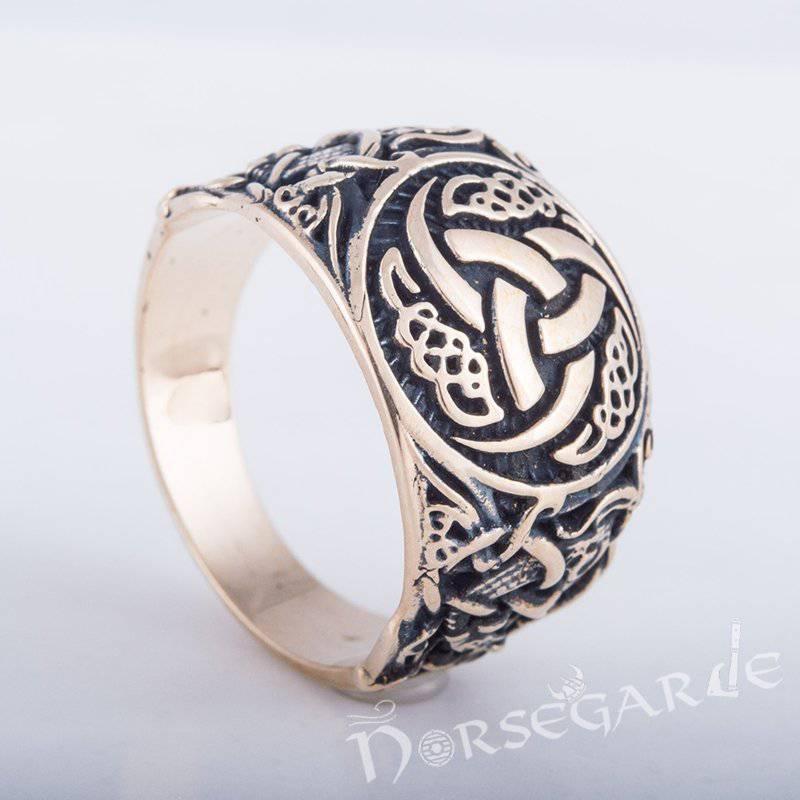 Handcrafted Horn Triskelion Mammen Style Ring - Bronze - Norsegarde