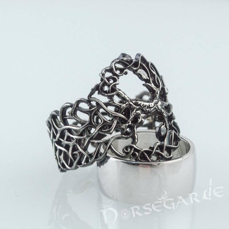 Handcrafted Intertwined Yggdrasil Ring - Ruthenium Plated Sterling Silver - Norsegarde