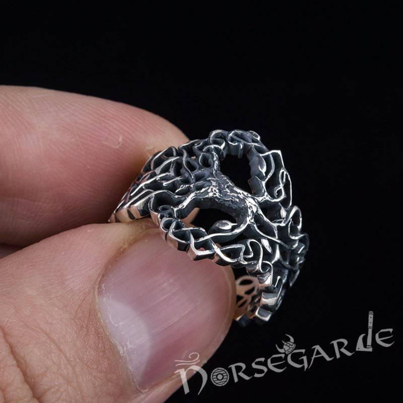Handcrafted Intertwined Yggdrasil Ring - Sterling Silver - Norsegarde