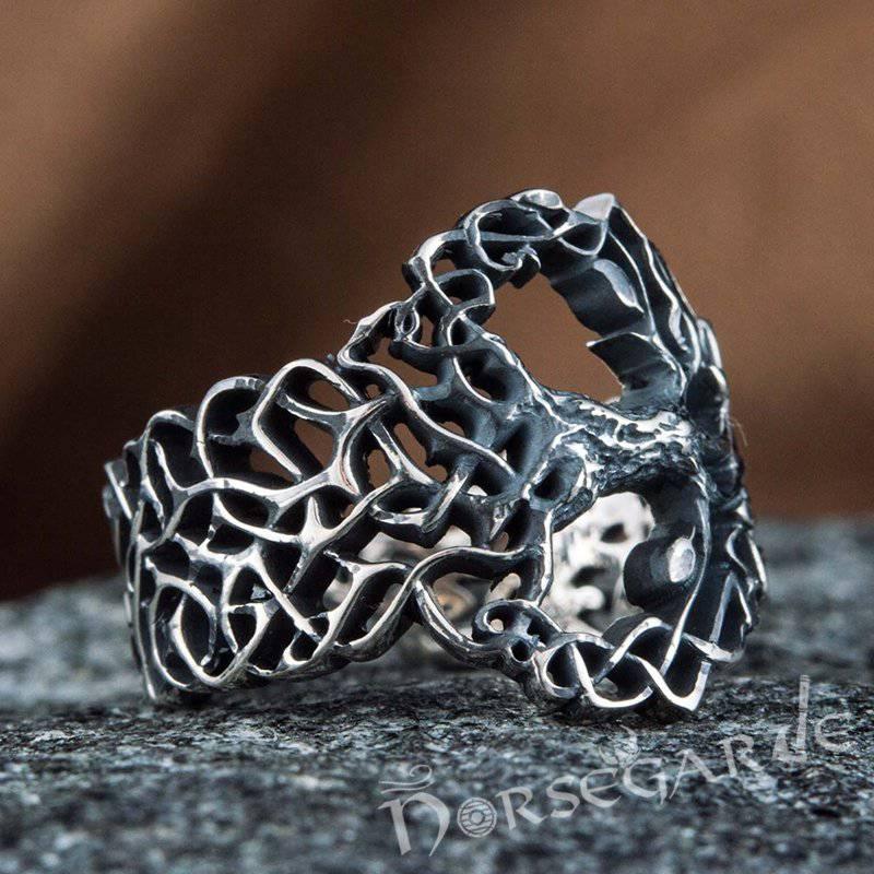 Handcrafted Intertwined Yggdrasil Ring - Sterling Silver - Norsegarde