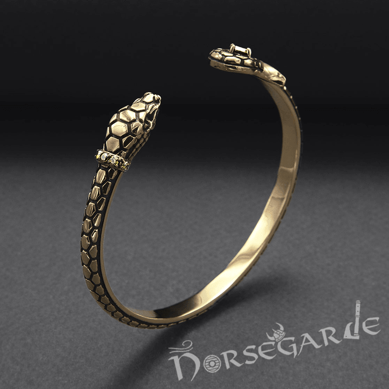 Handcrafted Jeweled Serpent Torc Bracelet - Bronze - Norsegarde