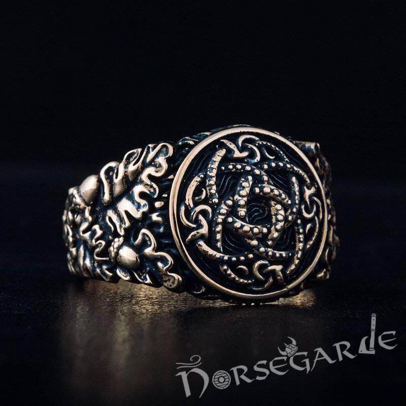 Handcrafted Jormungandr Oak Leaves Ring - Bronze - Norsegarde