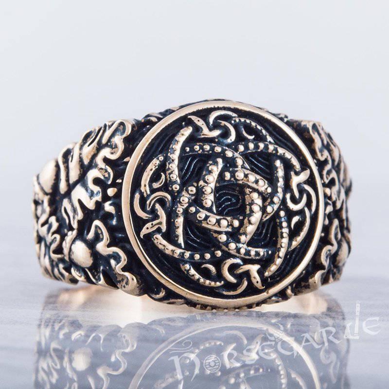 Handcrafted Jormungandr Oak Leaves Ring - Bronze - Norsegarde