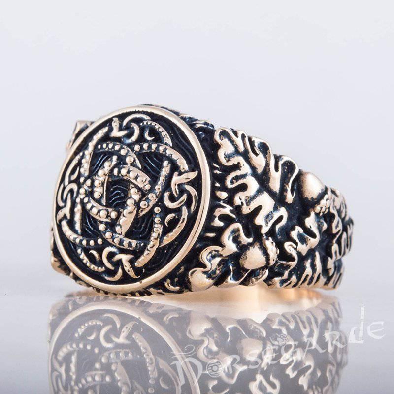 Handcrafted Jormungandr Oak Leaves Ring - Bronze - Norsegarde