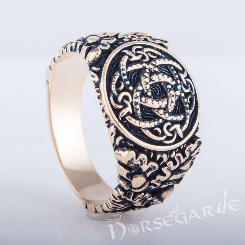 Handcrafted Jormungandr Oak Leaves Ring - Bronze - Norsegarde
