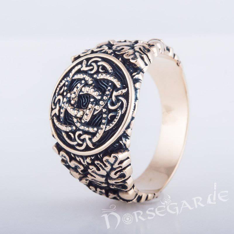Handcrafted Jormungandr Oak Leaves Ring - Bronze - Norsegarde