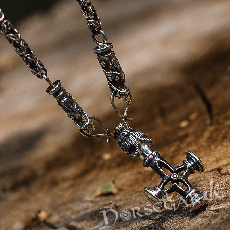 Handcrafted King's Chain with Wolf Celtic Cross - Sterling Silver - Norsegarde
