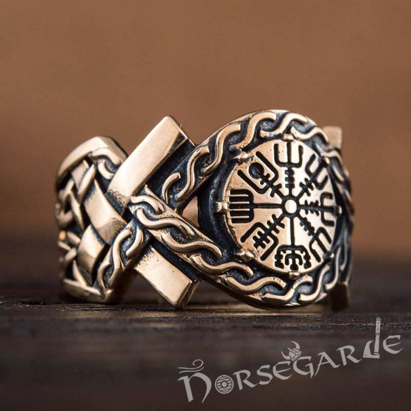 Handcrafted Knot Ornament Vegvisir Band - Bronze - Norsegarde