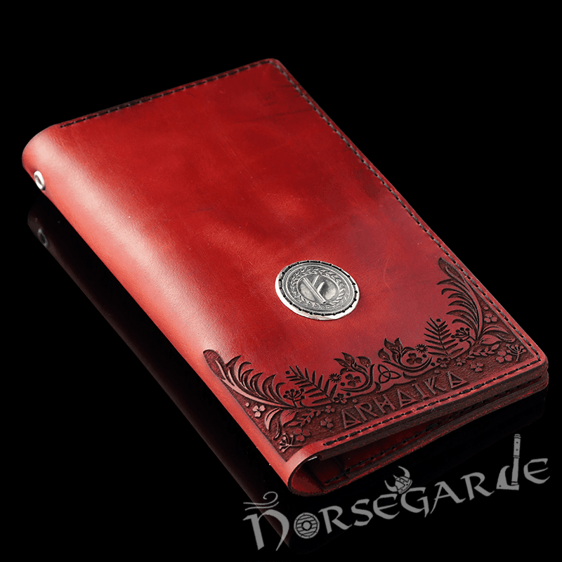 Handcrafted Leather Wallet 'Fehu' - Red - Norsegarde