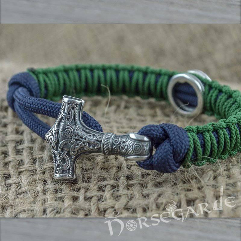 Handcrafted Lilypad Paracord Bracelet with Mjölnir and Rune - Sterling Silver - Norsegarde