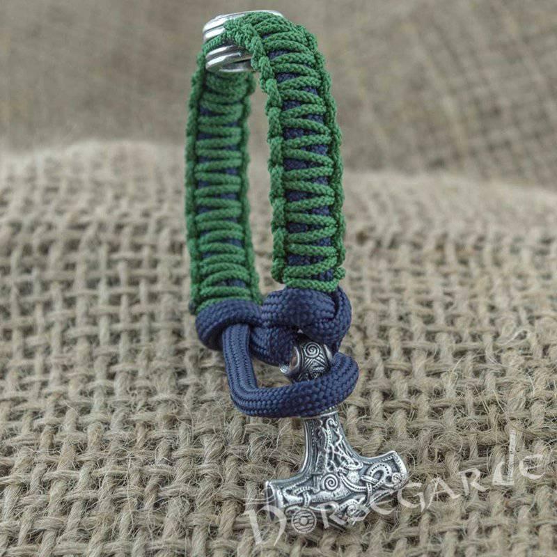 Handcrafted Lilypad Paracord Bracelet with Mjölnir and Rune - Sterling Silver - Norsegarde