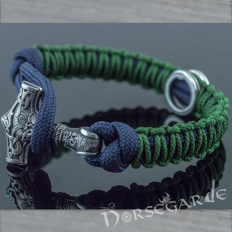 Handcrafted Lilypad Paracord Bracelet with Mjölnir and Rune - Sterling Silver - Norsegarde
