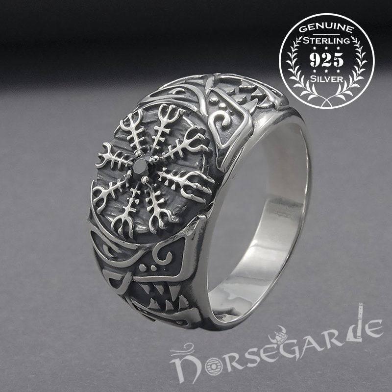 Handcrafted Lupine Helm of Awe Ring with Gem - Sterling Silver - Norsegarde