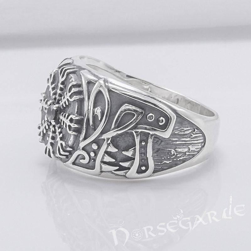 Handcrafted Lupine Helm of Awe Ring with Gem - Sterling Silver - Norsegarde