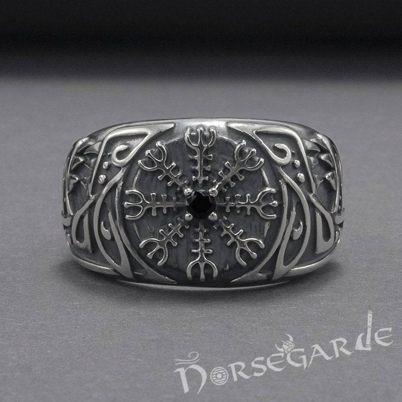 Handcrafted Lupine Helm of Awe Ring with Gem - Sterling Silver - Norsegarde
