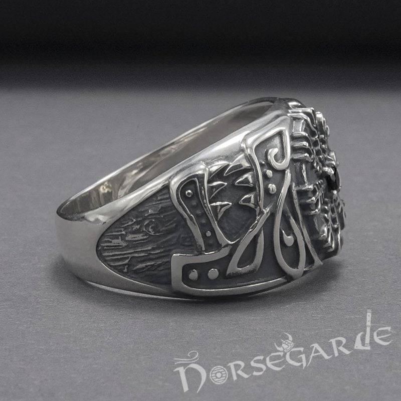 Handcrafted Lupine Helm of Awe Ring with Gem - Sterling Silver - Norsegarde