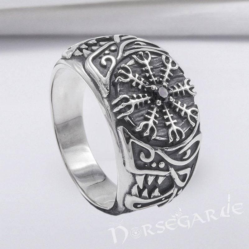 Handcrafted Lupine Helm of Awe Ring with Gem - Sterling Silver - Norsegarde