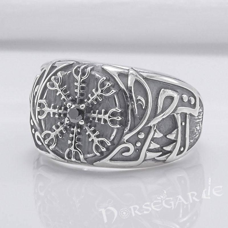 Handcrafted Lupine Helm of Awe Ring with Gem - Sterling Silver - Norsegarde