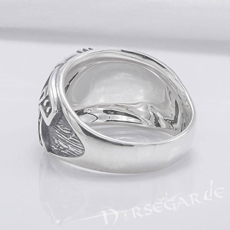 Handcrafted Lupine Helm of Awe Ring with Gem - Sterling Silver - Norsegarde