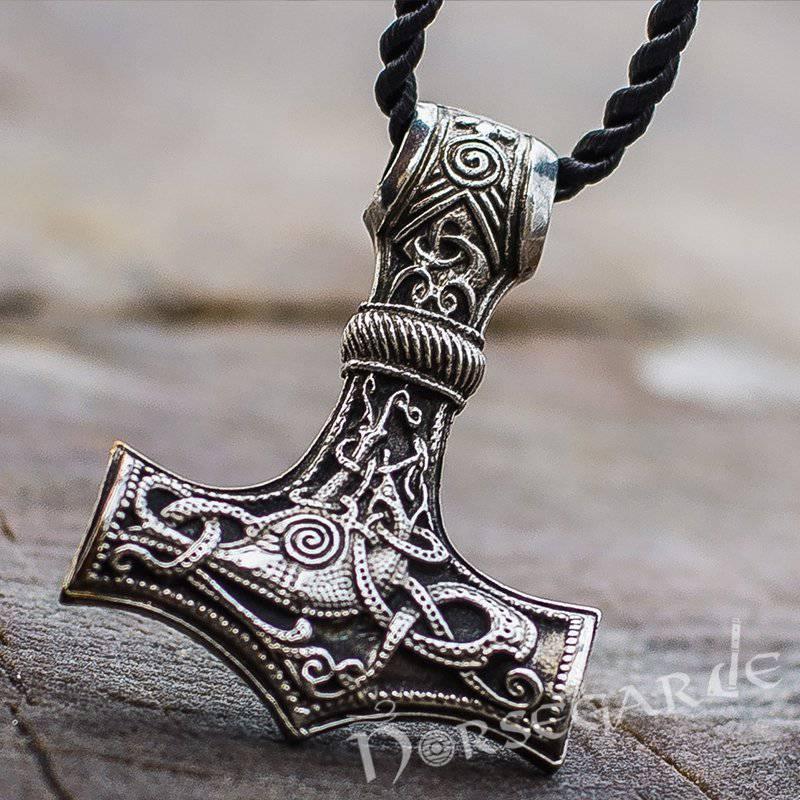 Handcrafted Mammen Engraved Large Mjölnir - Sterling Silver - Norsegarde