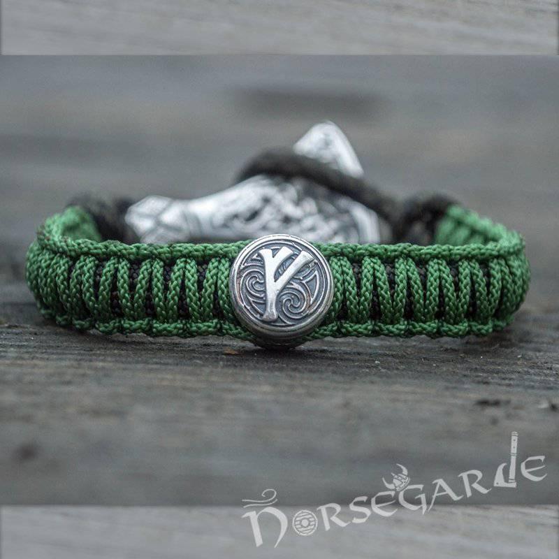 Handcrafted Meadow Paracord Bracelet with Axe Head and Rune - Sterling Silver - Norsegarde
