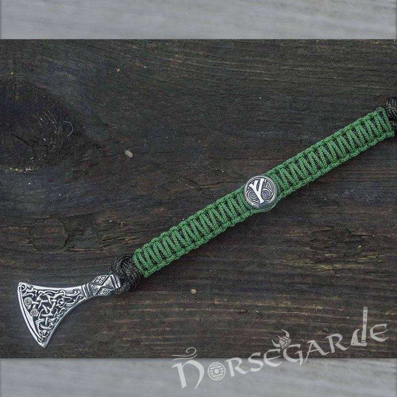 Handcrafted Meadow Paracord Bracelet with Axe Head and Rune - Sterling Silver - Norsegarde