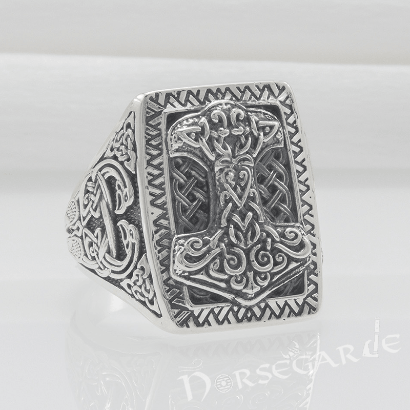 Handcrafted Mjölnir Signet Ring - Sterling Silver - Norsegarde