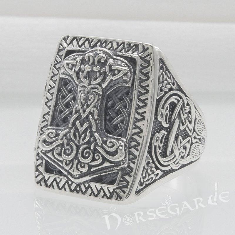 Handcrafted Mjölnir Signet Ring - Sterling Silver - Norsegarde