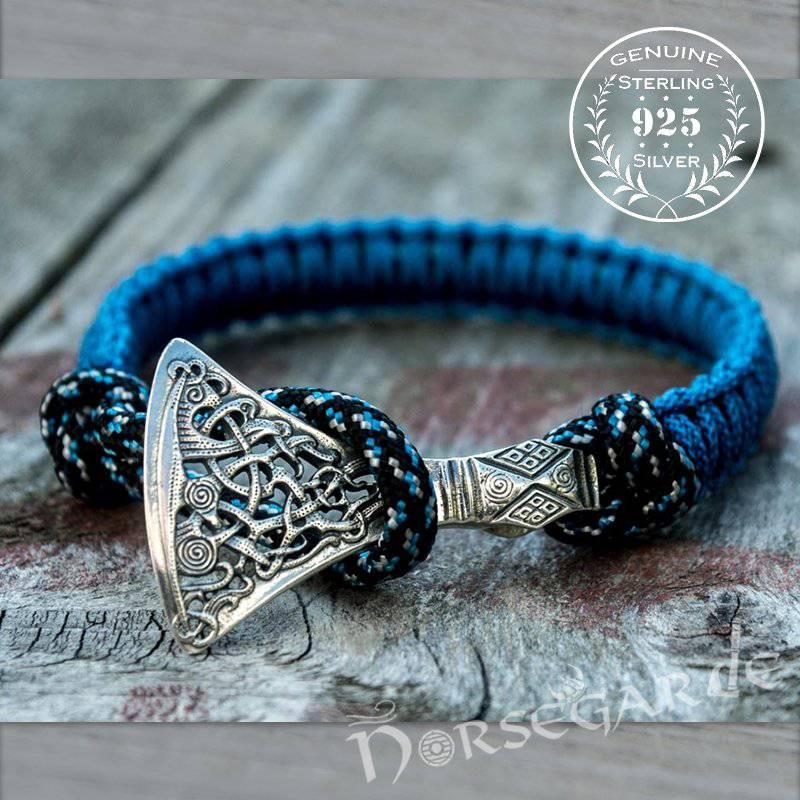 Handcrafted Ocean Paracord Bracelet with Axe Head Sterling Silver