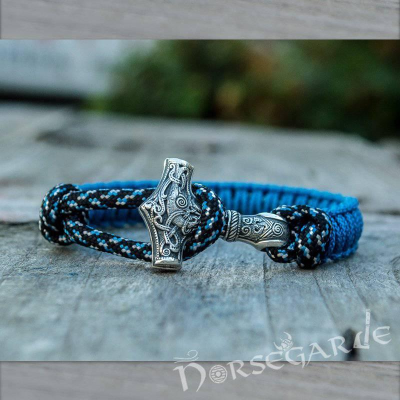 Handcrafted Ocean Paracord Bracelet with Mjölnir - Sterling Silver - Norsegarde