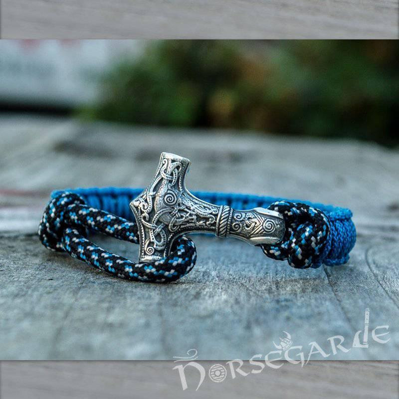 Handcrafted Ocean Paracord Bracelet with Mjölnir - Sterling Silver - Norsegarde