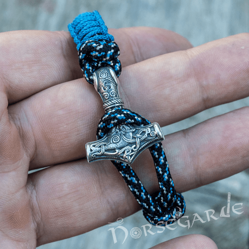 Handcrafted Ocean Paracord Bracelet with Mjölnir - Sterling Silver - Norsegarde