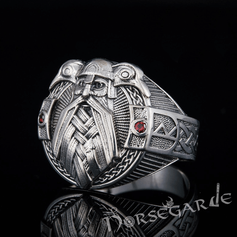 Handcrafted Odin and Ravens Ring Sterling Silver