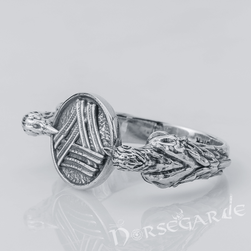 Handcrafted Odin Ravens and Valknut Ring - Sterling Silver - Norsegarde