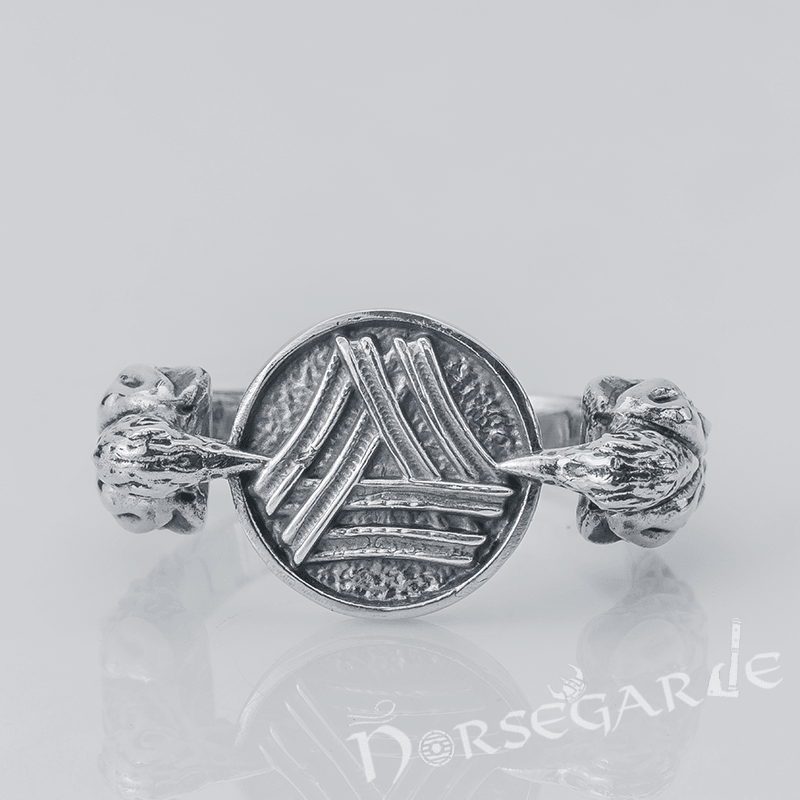 Handcrafted Odin Ravens and Valknut Ring - Sterling Silver - Norsegarde
