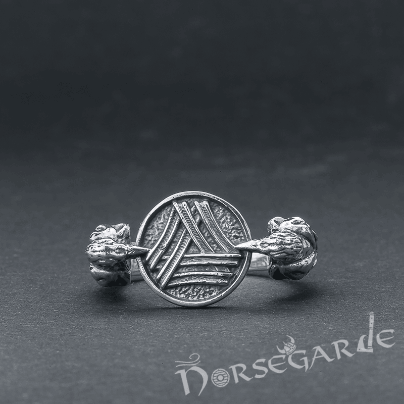 Handcrafted Odin Ravens and Valknut Ring - Sterling Silver - Norsegarde