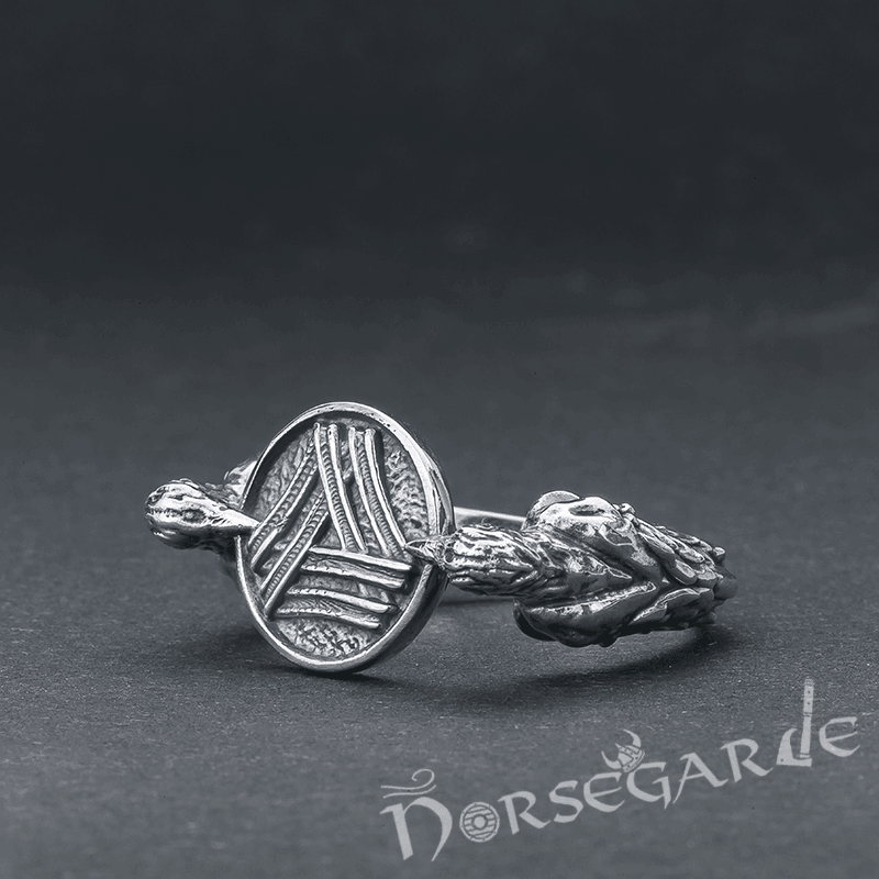 Handcrafted Odin Ravens and Valknut Ring - Sterling Silver - Norsegarde