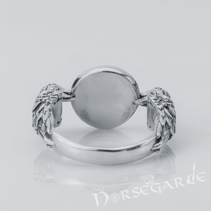 Handcrafted Odin Ravens and Valknut Ring - Sterling Silver - Norsegarde