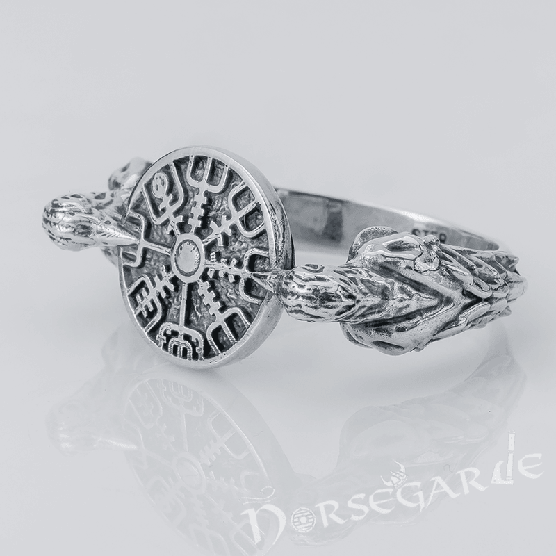 Handcrafted Odin Ravens and Vegvisir Ring - Sterling Silver - Norsegarde