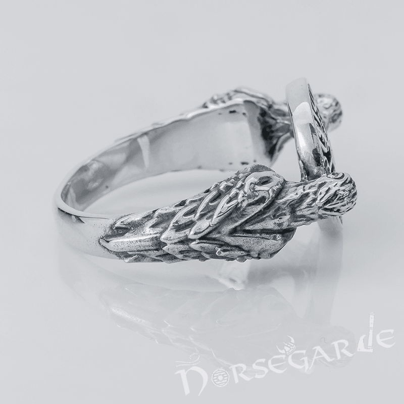 Handcrafted Odin Ravens and Vegvisir Ring - Sterling Silver - Norsegarde