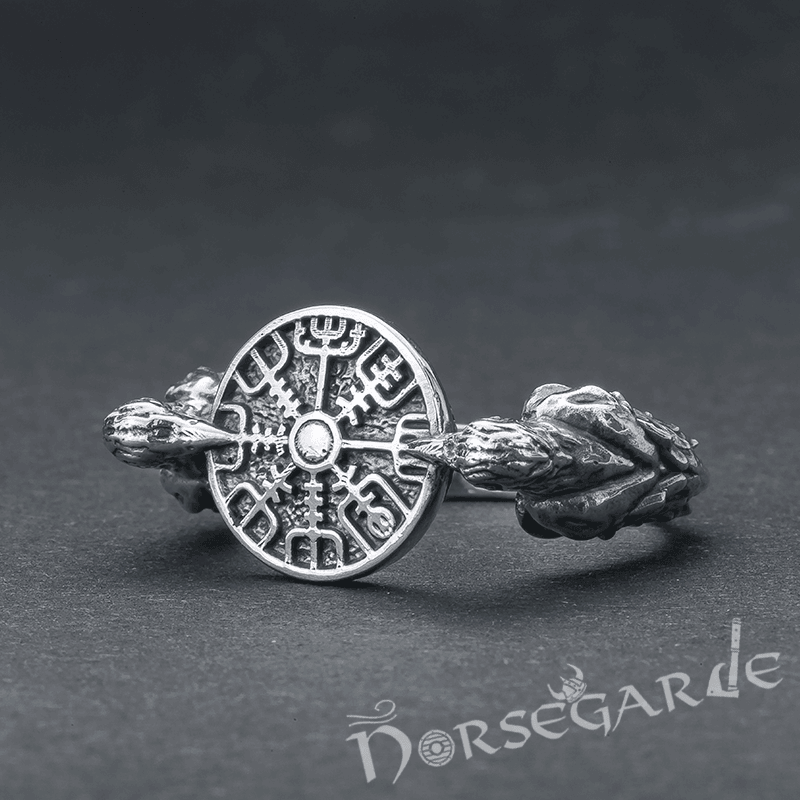 Handcrafted Odin Ravens and Vegvisir Ring - Sterling Silver - Norsegarde