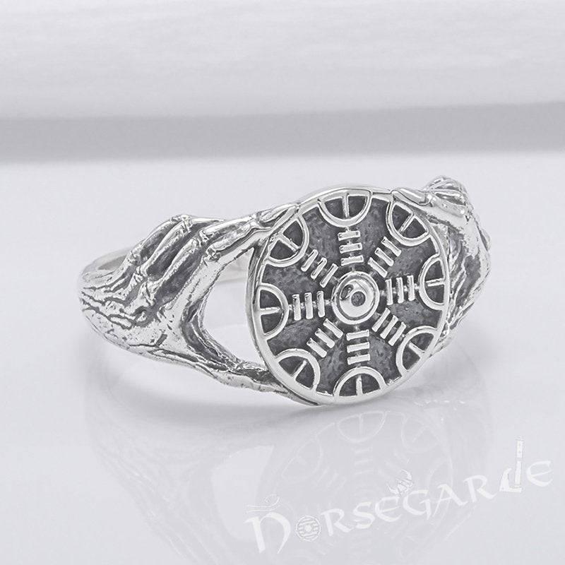 Handcrafted Odin's Grasp Helm of Awe Ring - Sterling Silver - Norsegarde