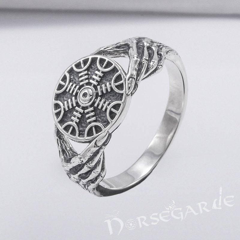 Handcrafted Odin's Grasp Helm of Awe Ring - Sterling Silver - Norsegarde
