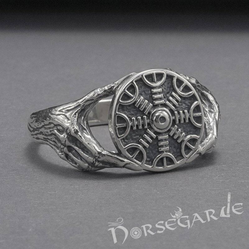 Handcrafted Odin's Grasp Helm of Awe Ring - Sterling Silver - Norsegarde