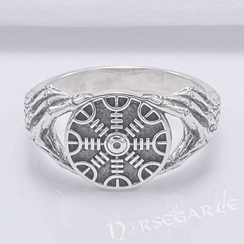 Handcrafted Odin's Grasp Helm of Awe Ring - Sterling Silver - Norsegarde