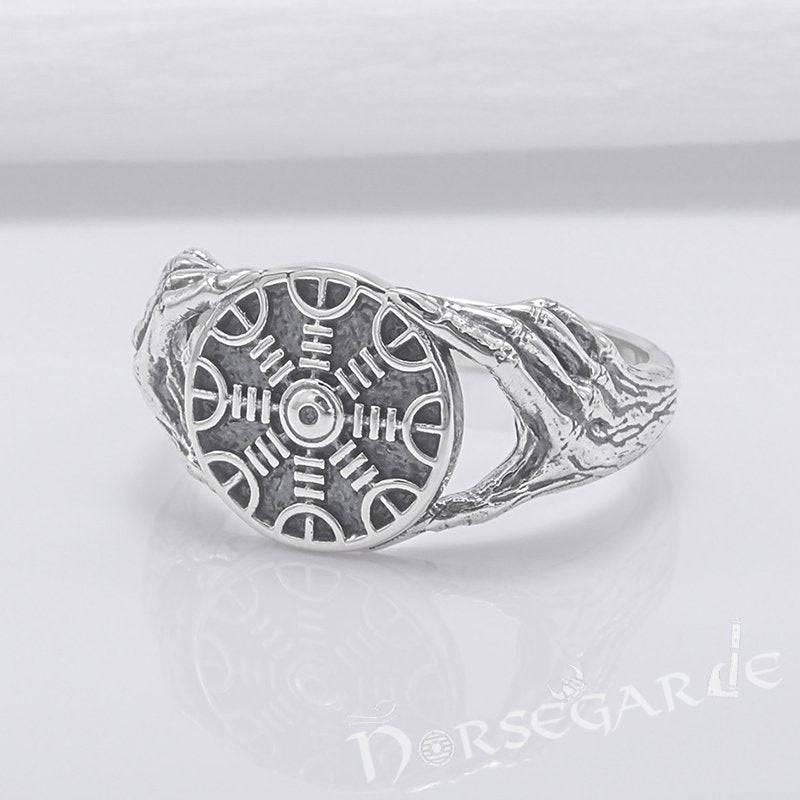 Handcrafted Odin's Grasp Helm of Awe Ring - Sterling Silver - Norsegarde