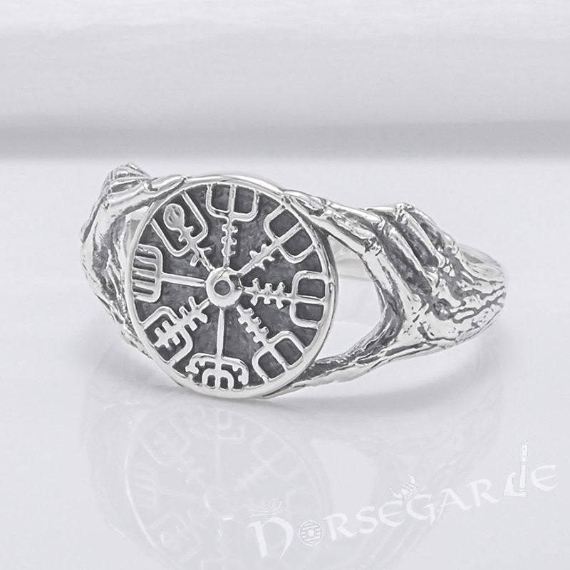 Handcrafted Odin's Grasp Vegvisir Ring - Sterling Silver - Norsegarde